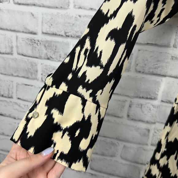 Umgee Ivory Animal Print Embroidered V Neck Faux Wrap Cinched Waist Dress L NEW - Picture 6 of 12